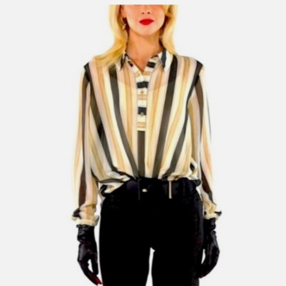 CAbi Tops - Cabi EUC Caliber Blouse #4339 Ivory Gold DK Gray pattern Large